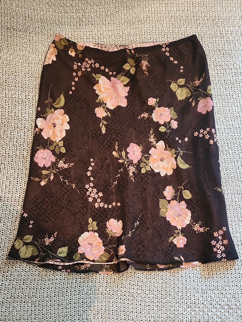 Liz Claiborne Axcess- Brown and Pink Floral Print Midi Skirt